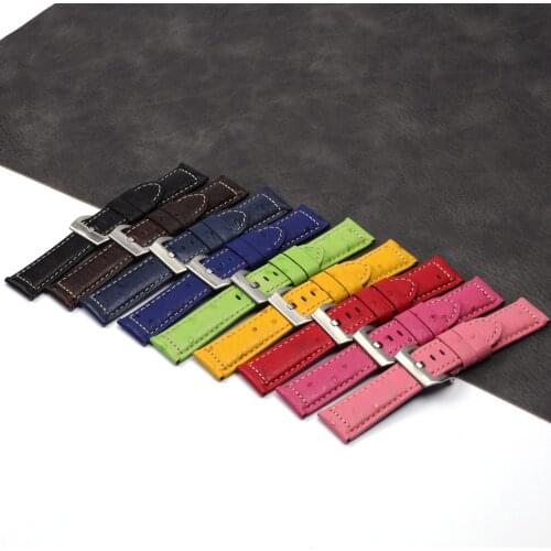 Vintage Italian Cow Ostrich Leather Pattern Watch Band 22mm 24mm More color strap For PAM441/Panerai Strap Pin Buckle