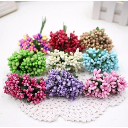 Handmade Stamen Artificial Flowers Silk Box Scrapbooking Wedding Party DIY Gift Flowers Decorations