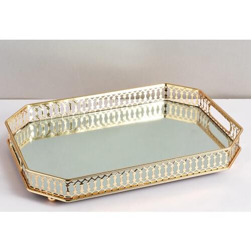 Three-dimensional Metal Storage Tray Nordic Minimalist Gold Mirror Bottom Eight Corner Tray Home Decoration