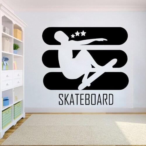 Skateboard Vinyl Wall Sticker For Kids Room Mural Skateboarding Club Wall Decals Salon Bedroom Home Decor Art Poster ZX543