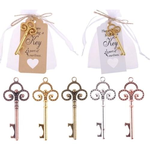 50 Sets Vintage Key Bottle Opener with Tag Card Bag Wedding Party Favors Souvenirs Bridesmaid Gift Wedding Details For Guests