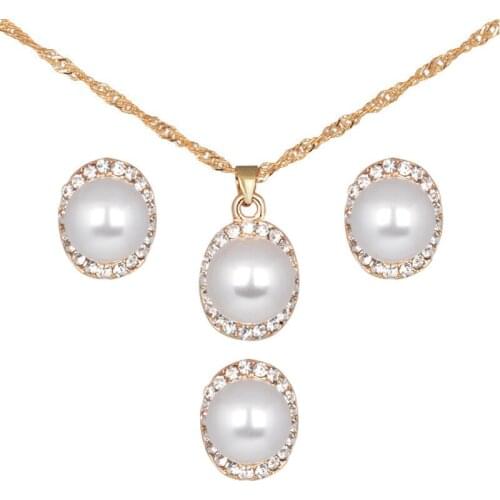 Pearl Earring Ring Set Simple Fashion Wild Classic Female Gold Clavicle Chain Necklace Birthday Gift Ladies Party Accessories