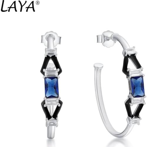 Laya Silver Earrings For Women Pure 925 Sterling Silver Delicate Black Irregular Geometric серьги Fine Jewelry Handmade Enamel