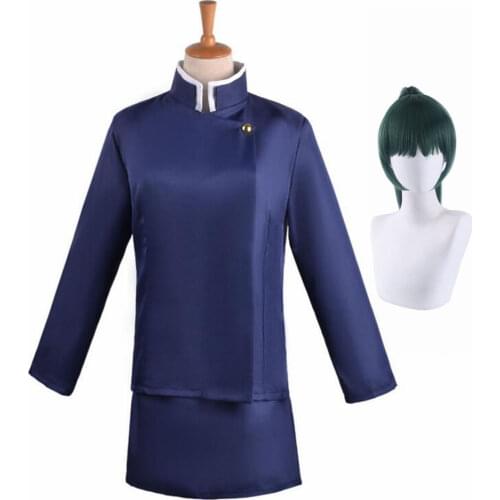 Anime Jujutsu Kaisen Zenin Maki Cosplay Costume Women Girls Slim Uniform Blue Black Full Set