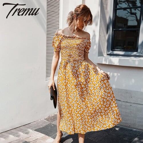 TREMU Floral Print Maxi Dress Slash Neck Women Summer Backless Split Casual Vocation Long Dresses robe longue femme