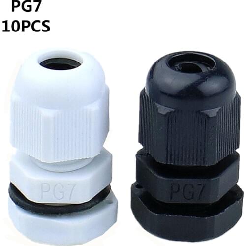 10PCS PG7 Cable Gland Connector Waterproof Nylon Plastic for 3-6.5mm Cable CE high quality with rubber ring