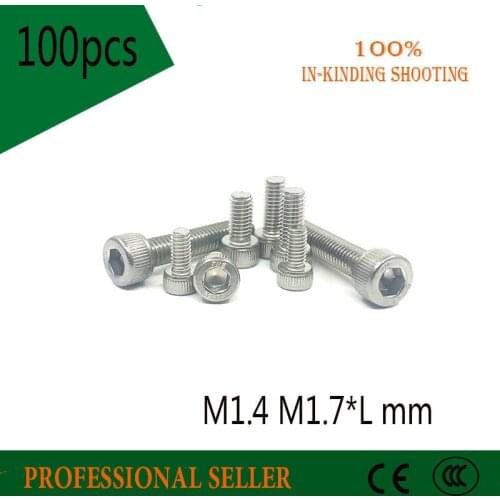 100pcs M1.4/M1.6 *3/4/5/6/8/10/12/16/20 DIN912 304 Stainless steel Hexagon Hex Socket Head Cap screw Metric Thread Cylinder Bolt
