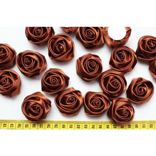 100pcs handmade rolled rosettes Satin fabric Rose Flower 4cm-4.5cm brown you pick colors