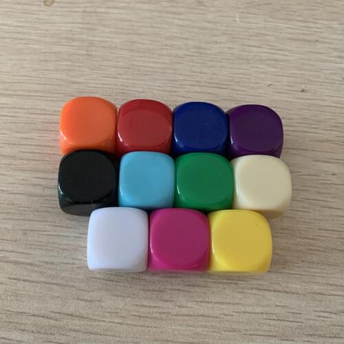 11 Pcs/lot Filleted Corner Blank Dice DIY Puzzle Game 6 Sided Colorful Dice Funny Game Accessory 16mm