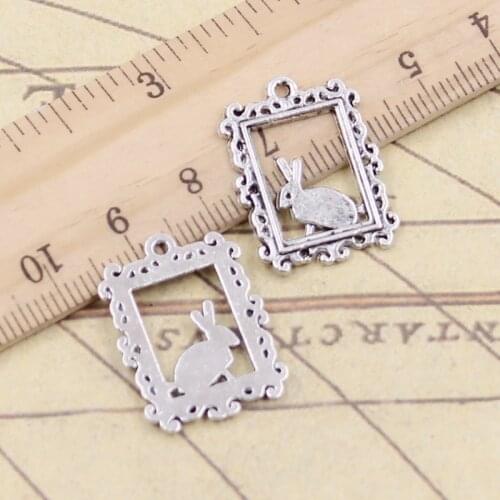 20pcs Charms Framed Rabbit 24x17mm Tibetan Bronze Silver Color Pendants Antique Jewelry Making DIY Handmade Craft Pendant