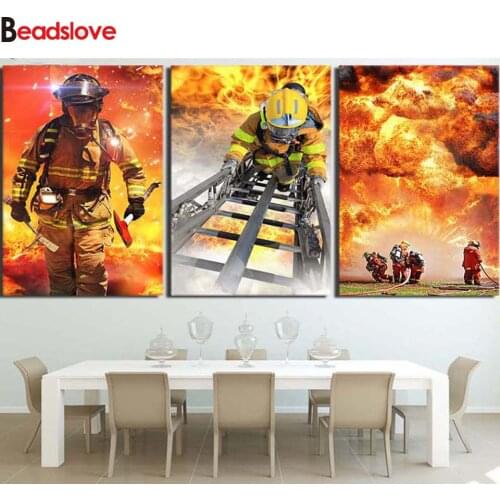 Full square round Diamond Embroidery 3pcs sale Fireman Fire Fighter 5D Diamond painting,Diamond mosaic pattern,puzzle decor