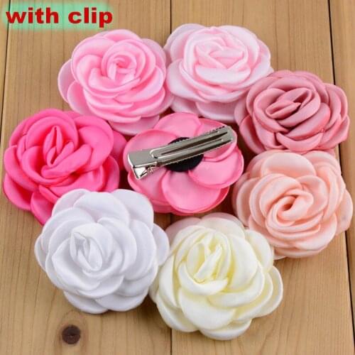 32 pcs/lot , Satin Rose Flower Hair Clips
