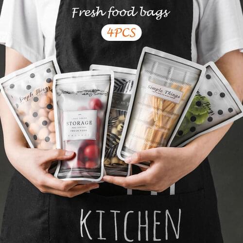 4Pcs Reusable Ziplock Bag Eco Friendly Seal Food Storage Candy Clear Fresh Plastic Bag Kitchen Food Hermetic Zip Bags Mason Jar