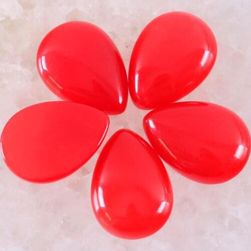 5Pcs Cabochon CAB Natural Stone No Drilled Hole Water Drop Bead for Men Women DIY Jewelry Making Necklace Ring Red Jades Bead