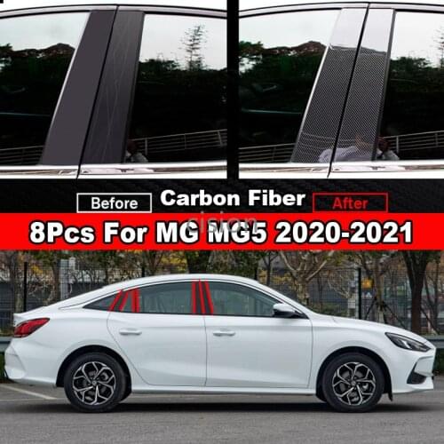 8Pcs Glossy Carbon Fiber / Black Car Door Window Center Column BC Pillar Post Sticker Trim Mirror Effect for MG MG5 2020-2021