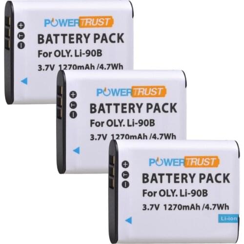 Powertrust 3Pcs 1270mAh LI-90B LI-92B LI90B Camera Battery akku for Olympus Tough TG-5 TG-Tracker SH-1 SH-2 SP-100 IHS TG L20