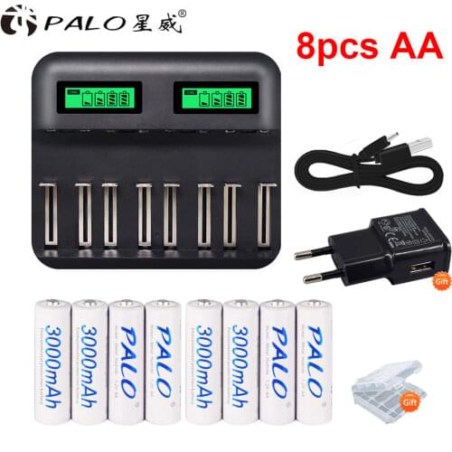 PALO 1.2V Ni-MH AA AAA rechargeable batteries withLCD display Smart USB battery Charger for AA AAA C D Size Rechargeable Battery