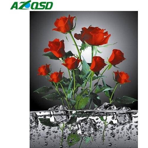 AZQSD Daimond Painting Floral Cross Switch Diamond Embroidery Rose 5D DIY Full Square/Round Home Decortion Handmade Gift