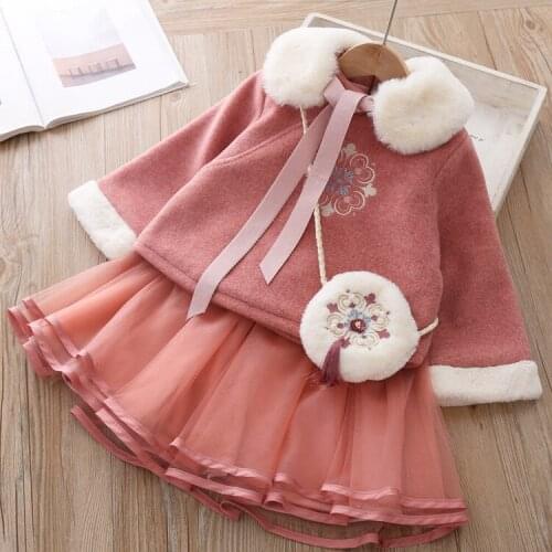 Free shipping 2020 2pcs Fashion Girls Clothing Set Winter Baby Girls Clothes sets China Style Coat+Skirt girls suit