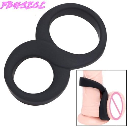 FBHSECL Double Penis Ring Cock Ring Delay Ejaculation Sex Toys for Men Male Sex Products Silicone 8 Word Shaped