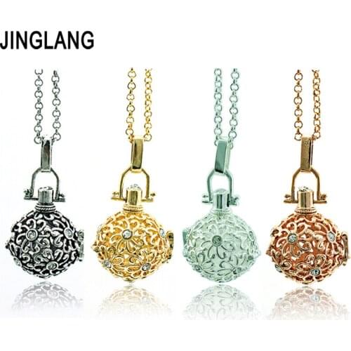 JINGLANG Fashion 4 Color Angel Musical Chime Balls Flower Cage Pendant Necklace For Pregnant Women Jewelry