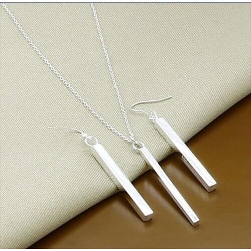 Silver 925 Jewelry Sets Square Column Necklaces Drop Earring For Women Fine Jewelry Set