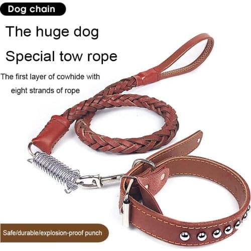 Dog Leash Pet Leather Spring Traction Eight Strand Weaving Walking Dog Rope Collar Medium Large Dog Cow Leather Traction Rope