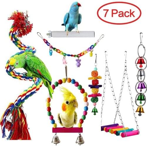 LHXMAS 7 PCS/SET Parrot Combination Toy Bird Toy Set Climbing Rope Acrylic Soft Bridge Station Rod Colorful Swing Bell String