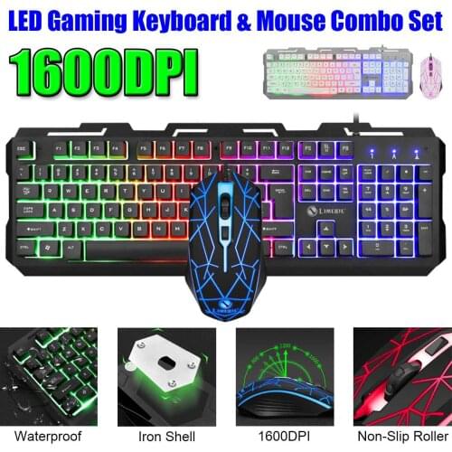 1600DPI LED Gaming Keyboard Gaming Mouse Set T20 Rainbow LED Backlit Mouse Gamer Keyboard Mouse Combo Set