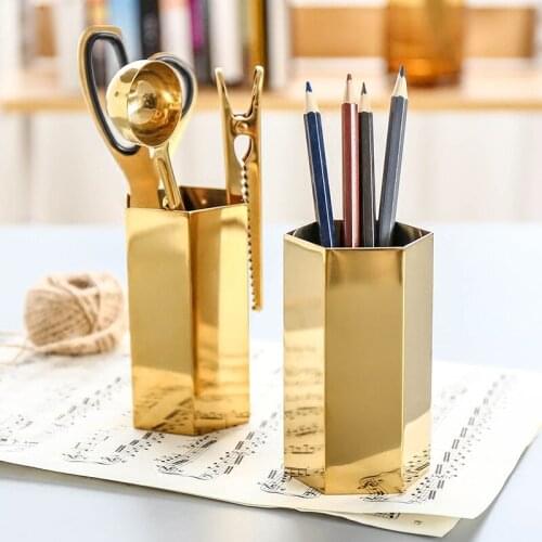Nordic Pen Holder Flower Vase Pencil Container Rack Brush Pot Metal Desktop Storage Tool Office Stationery Organizer Accessories