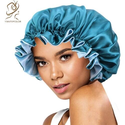 New Fashion Printed Satin Sleeping Hat Care Headwear Adult Sleep Cap Adjustable Headband Woven Satin Four Seasons Headgear