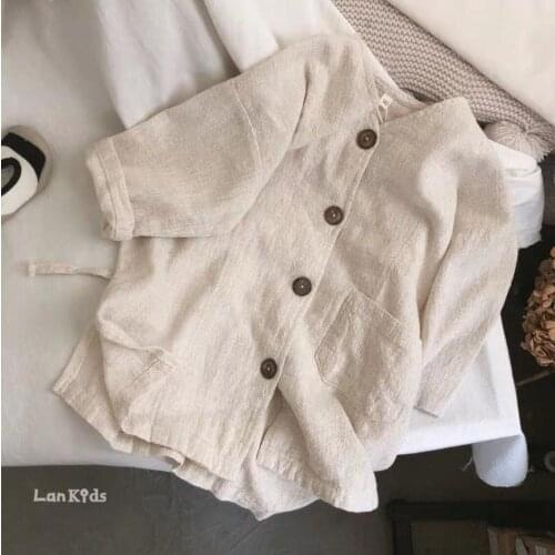 2021 new style girls boys cotton linen full sleeve coat autumn kids jacket
