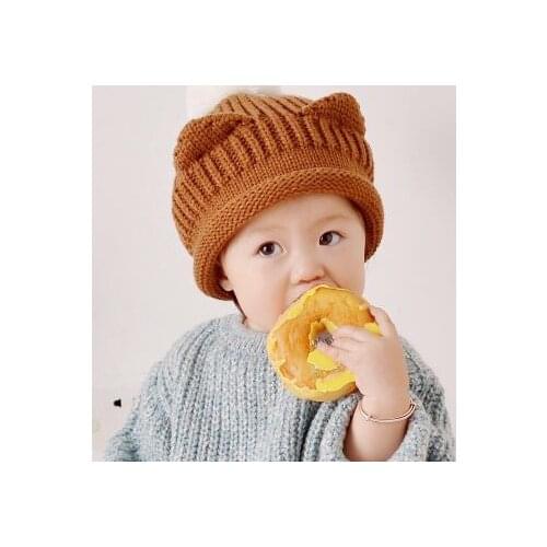 New autumn and winter baby double ears two ears woolen hat knitted hat thickened warm earmuff head hat