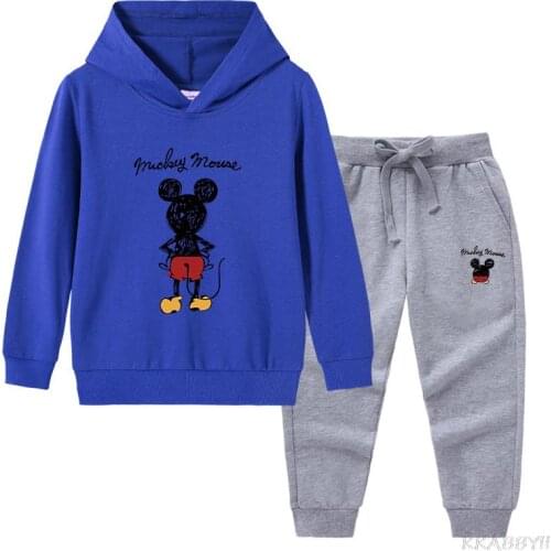 Disney Mickey Mouse Autumn Clothes Long Sleeve Children Sweatshirts+Pants 2PCS Baby Boys Girl Sets Hoodies Kids Clothes