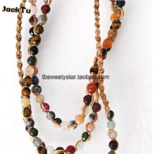 Necklace 6MM Semi Precious Stones Metal Charm Long Tassel Mala Necklace Women Lariat Necklace Gift Yoga Necklace