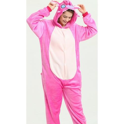 Blue Stitch Unisex Adult Pajamas Cosplay Onesies Cartoon Animal Sleepwear Pyjamas Flannel Hooded Christmas Halloween Costume