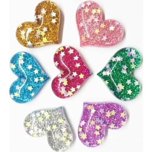 Resin Crafts For Diy Decoration 30pcs Mixed Hot And Lovely Flat Back Resin Cabochons Glitter heart With Pastel Confetti