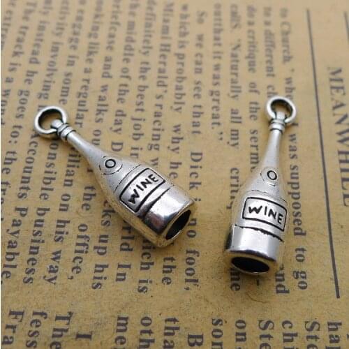 10pcs/Lot 8x28mm Antique Silver Color 3D Wine Bottle Charms Pendant For Jewelry Making DIY Jewelry Findings