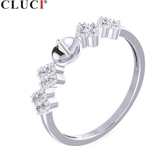 CLUCI Silver 925 Clover Flower Pearl Ring Mounting Jewelry 925 Sterling Silver Women Clover Rings Zircon Ring Jewelry SR1073SB
