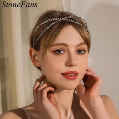 Stonefans Fashion Double-Layer Cross Rhinestone Headband Wedding Bridal Hair Accessories Crystal Hair Band for Women Party Gifts