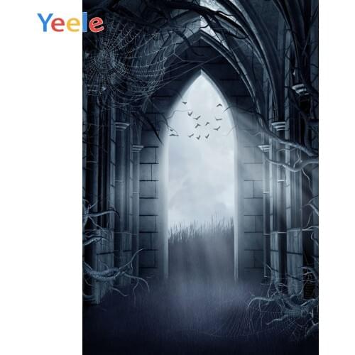 Halloween Backdrop Arched Pillar Bat Spider Web Branch Photography Backdrops Photographic Background Vinyl Backgrounds Photocall