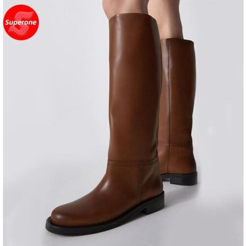 Superone Size 34-43 Women Knee Boots Real Leather Platform Winter Shoes For Woman 2022 Warm Fur Long Boots Office Lady Footwear