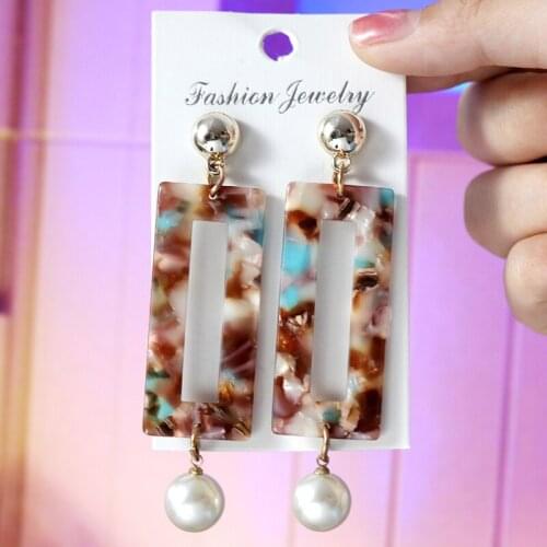 Hesiod Bohemia Imitaiton Pearl Acrylic Earrings 2019 Big Statement Earrings for Women Square Geometric Drop Dangle Earrings