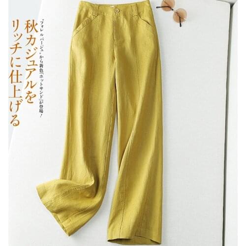 Womens cotton and linen wide leg trousers womens linen trousers trousers women Full Length Pockets Wide Leg Pants