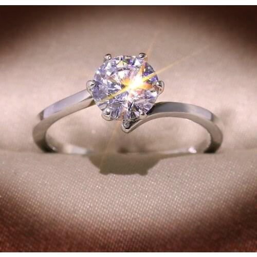 925 Silver Jewelry Rings for Women Wedding Promise Accessories Created AAA Zircon Gemstone Round Shape Finger Ring Dropshipping