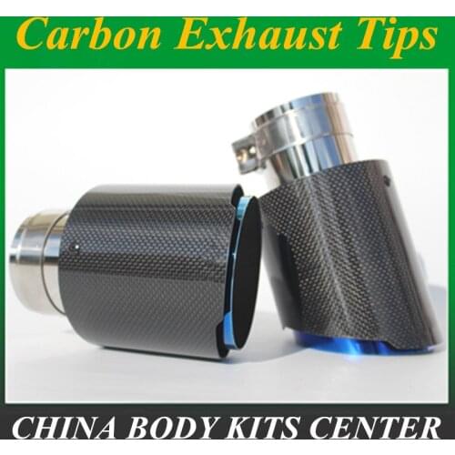 1 Pair: Ak Car Exhaust Tail Pipes Glossy Carbon Muffler Tip Tail End Universal Stainless Steel Straight Flange blue For Bmw E46