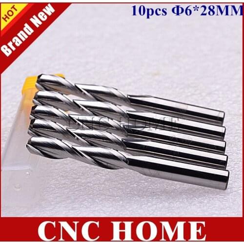 10pcs/lot 6*28mm 2 Flutes Carbides Mill Spiral Cutter Wood CNC Router Bits Cutting Tools for CNC Machine Engraving