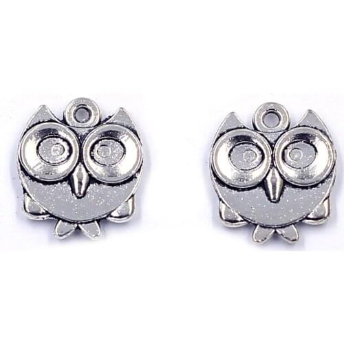 10Pcs Pendants Owl Bird Cute Luckly Animal Metal Silver Tone For Charms Bracelets Jewelry DIY Accessoris 17mm