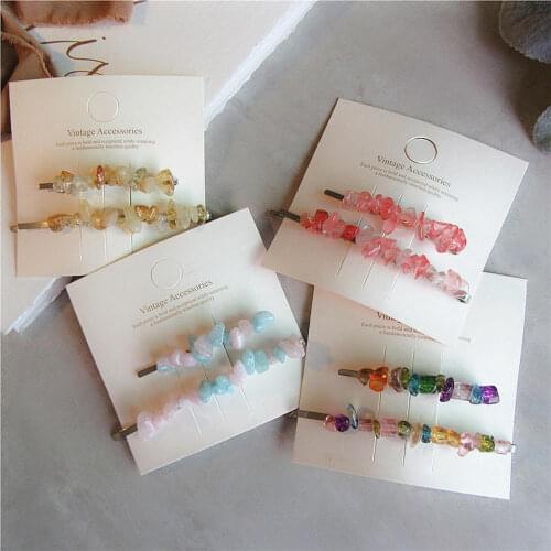 2Pcs/set Colorful Irregular Original Stone Beaded Hair Clip Sweet Girl Women Fashion Hairpins Hair Accessories