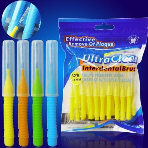 32 pcs/pack Push-Pull Interdental Brush 0.6mm Gum Interdental Brush Orthodontic Wire Brush Toothbrush Oral Care Toothpick